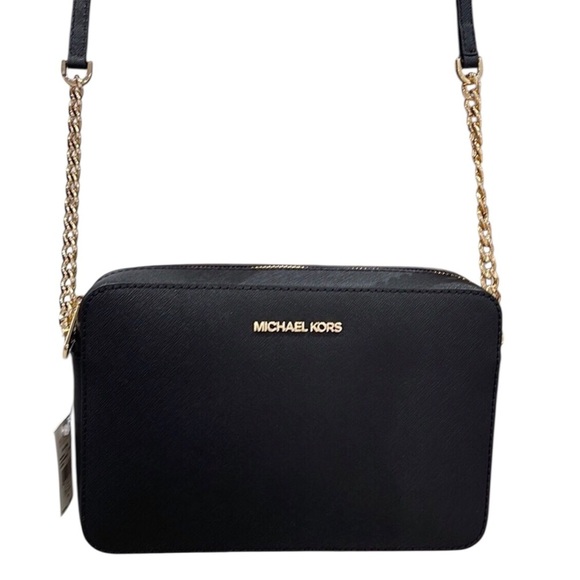 Michael Kors Black Leather Jet Set Item 
E W Zip Crossbody Bag Gold Hardware - Picture 1 of 10